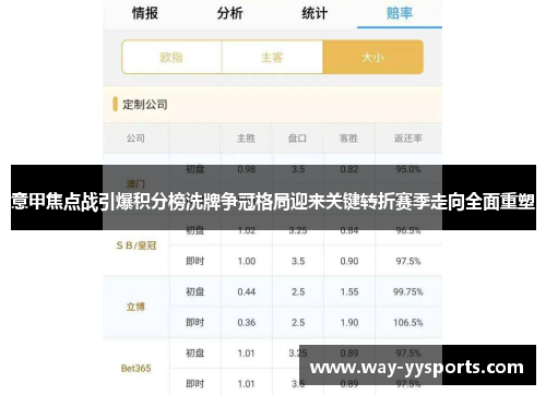 意甲焦点战引爆积分榜洗牌争冠格局迎来关键转折赛季走向全面重塑